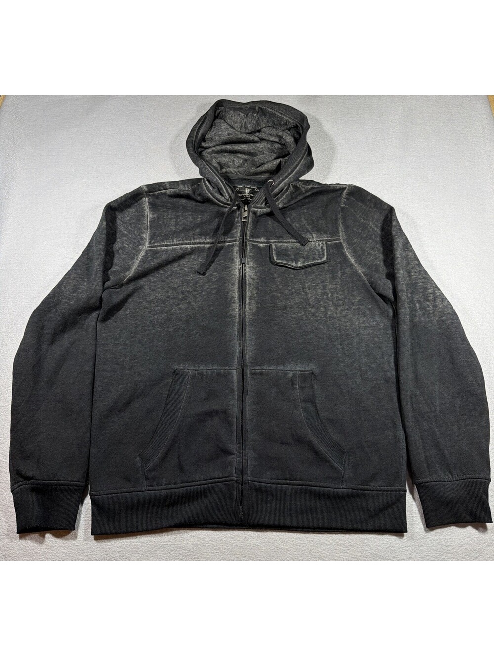 Division E Acid Wash Full Zip Hoodie Mens XL Faded Charcoal Gray Vintage Y2K0186